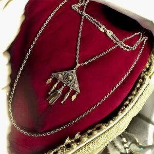 Rare Vintage Signed Hollycraft Burnished Gold Fish Pyramid Pendant Necklace